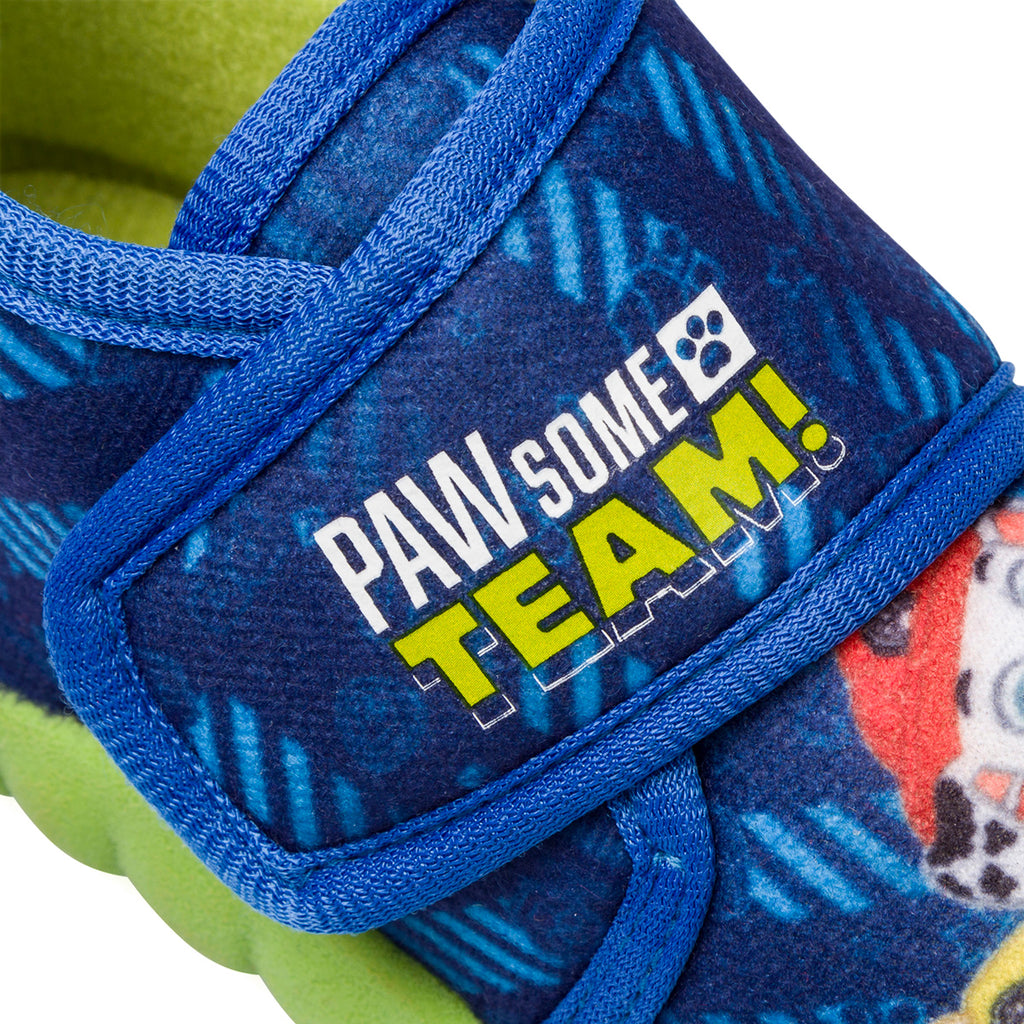 Pantofole blu da bambino con suola verde e stampa Paw Patrol