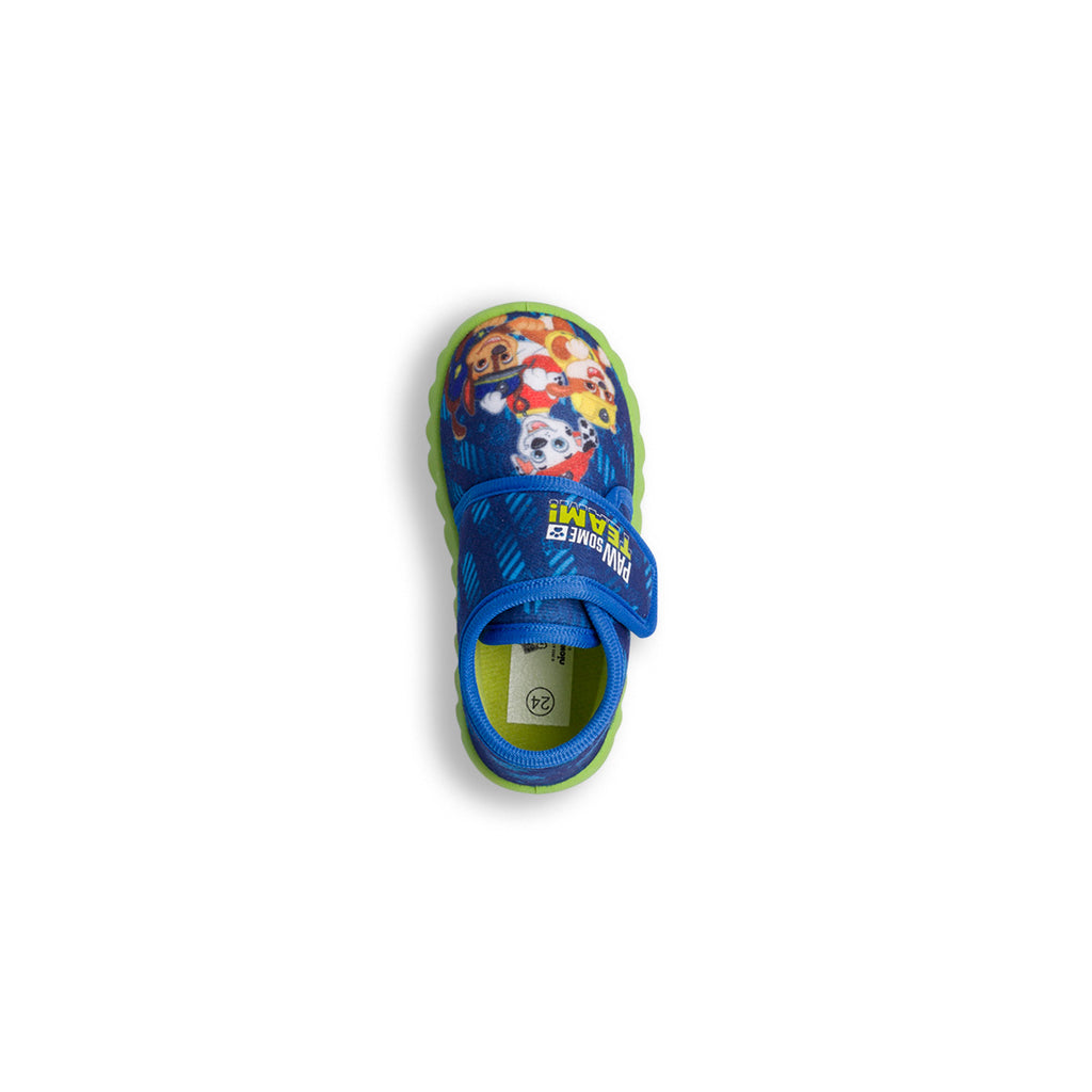 Pantofole blu da bambino con suola verde e stampa Paw Patrol