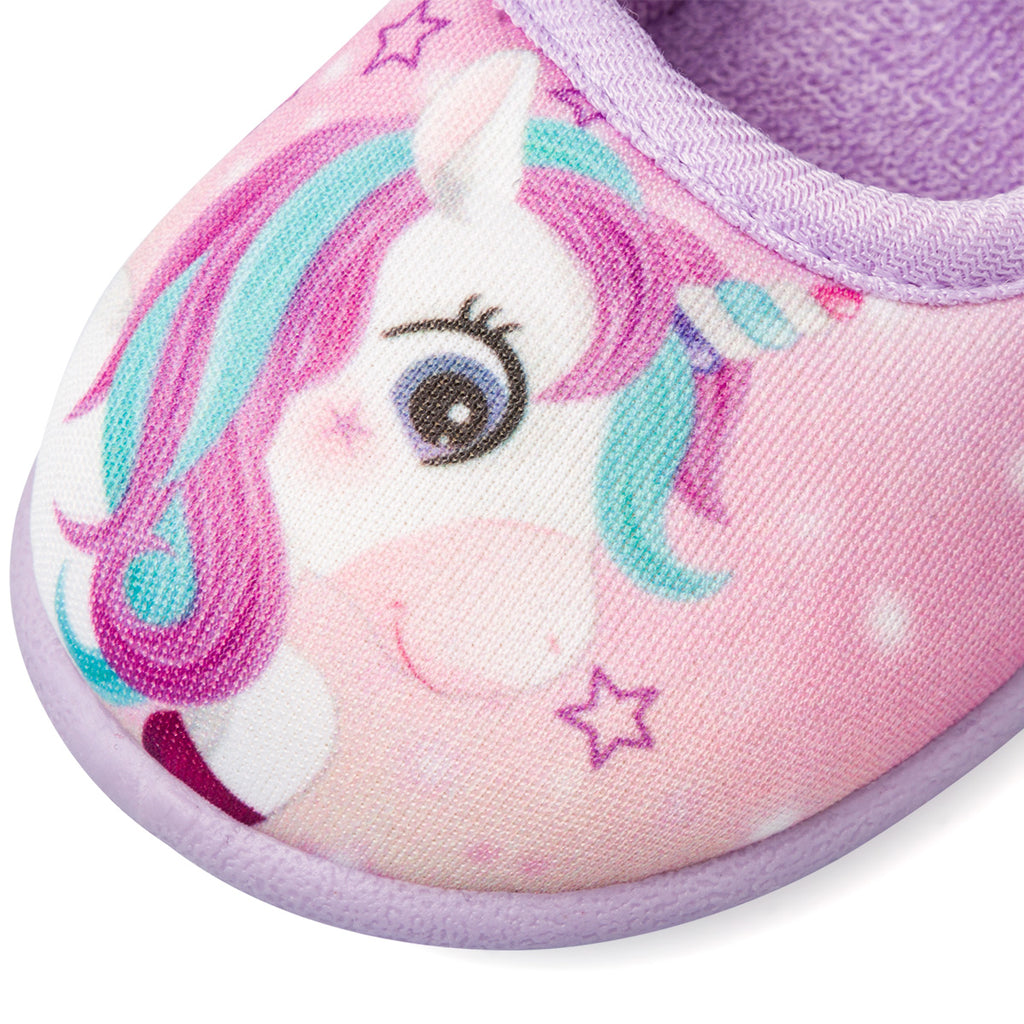 Pantofole lilla e rosa da bambina con stampa Unicorno