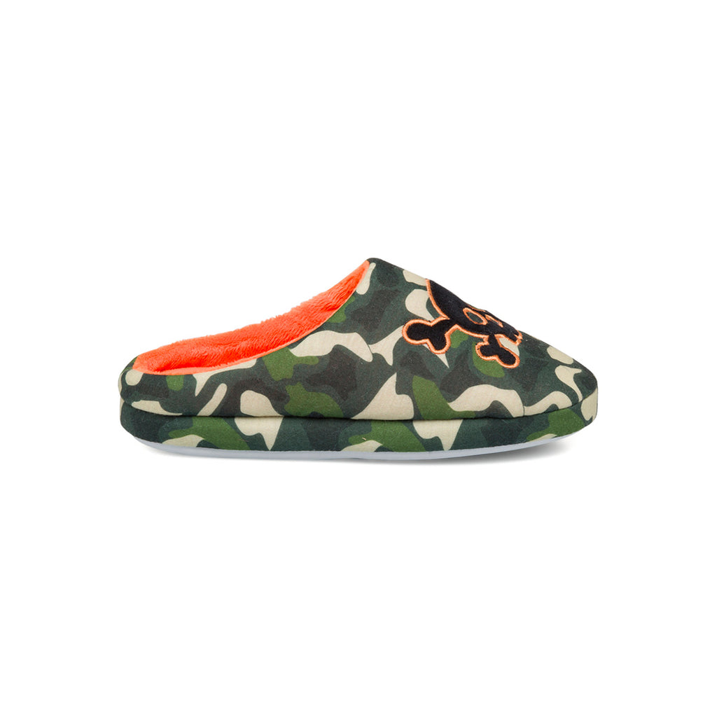 Pantofole verdi camouflage da bambino con teschio sul dorso Hot Sand