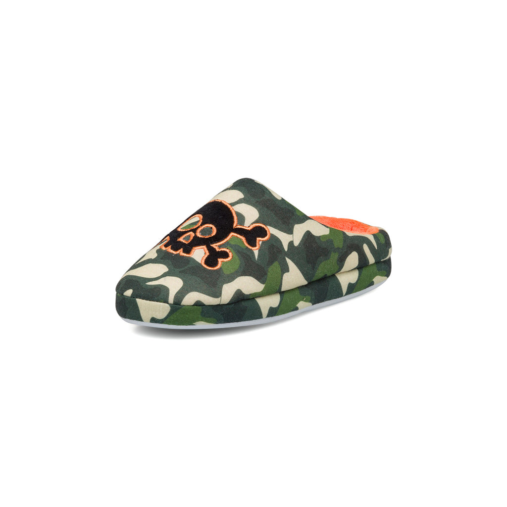 Pantofole verdi camouflage da bambino con teschio sul dorso Hot Sand
