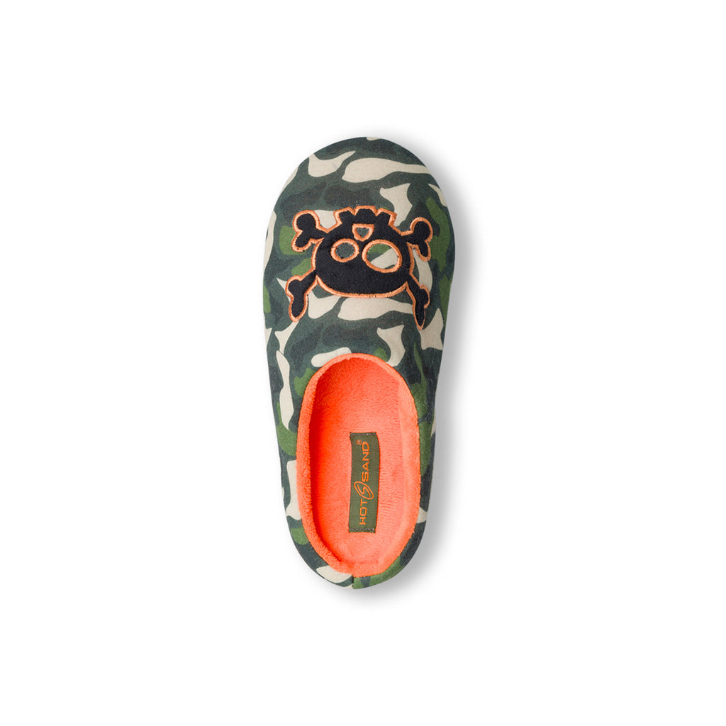 Pantofole verdi camouflage da bambino con teschio sul dorso Hot Sand