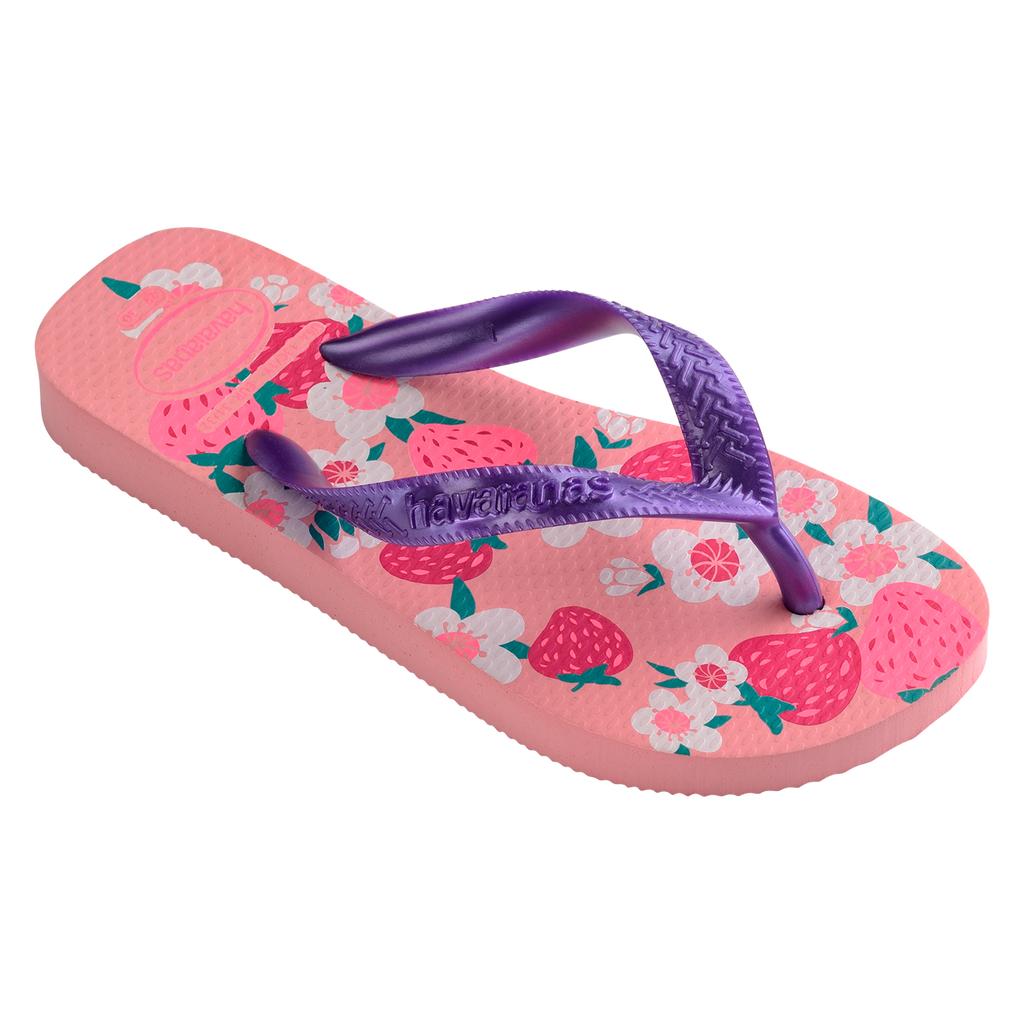 Ciabatte infradito da bambina rosa e viola con stampa sulla suola Havaianas Kids Flores