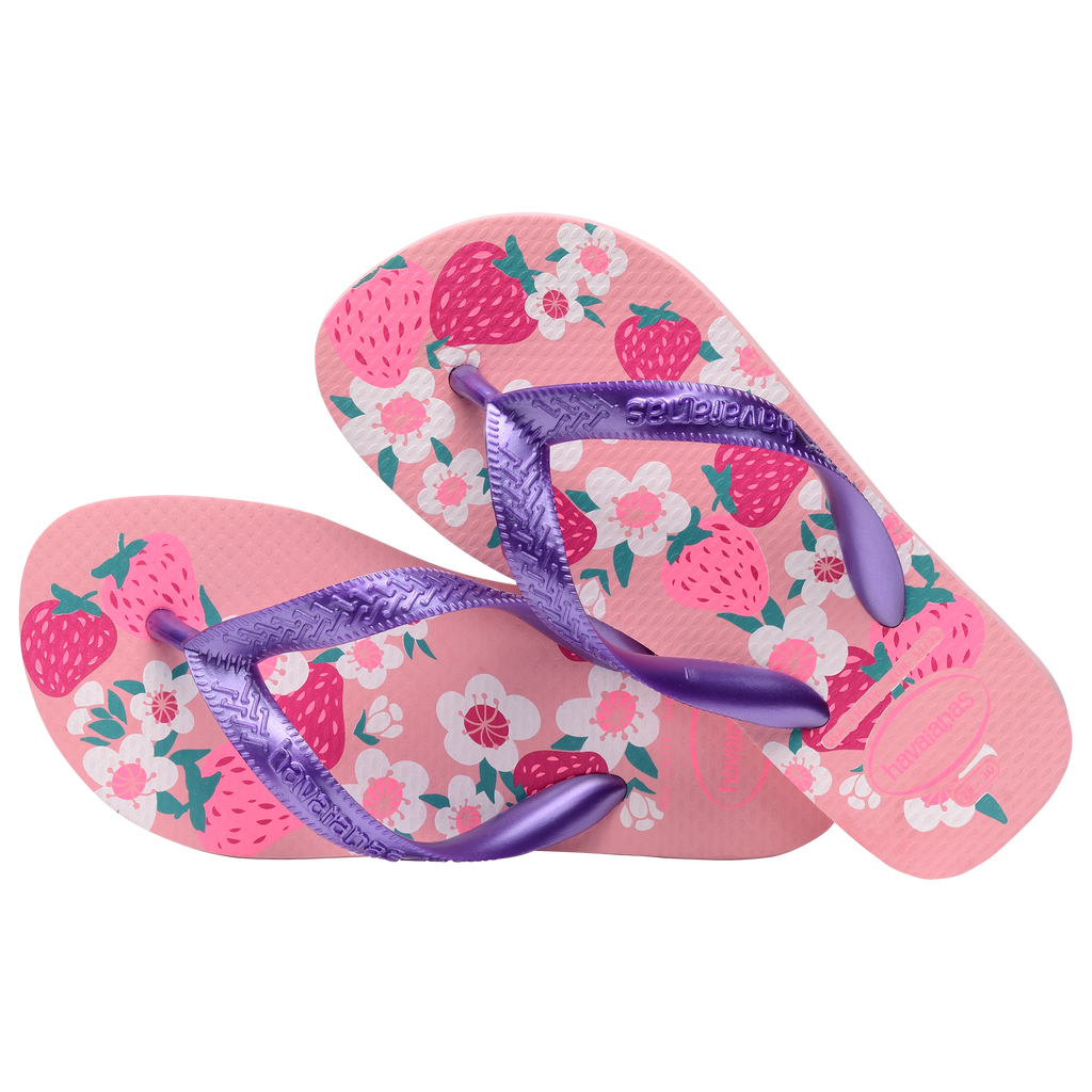 Ciabatte infradito da bambina rosa e viola con stampa sulla suola Havaianas Kids Flores