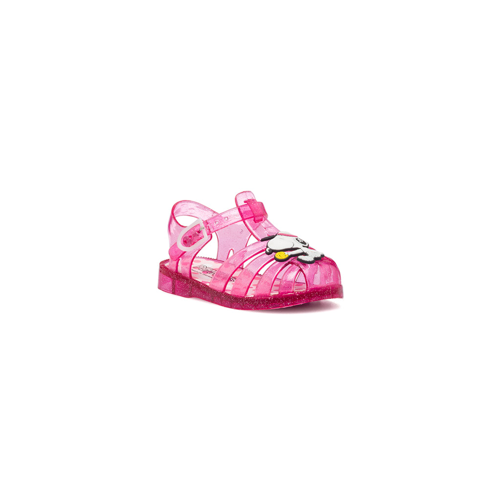 Sandali fucsia da bambina con patch Snoopy