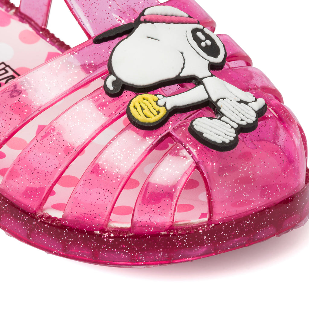 Sandali fucsia da bambina con patch Snoopy