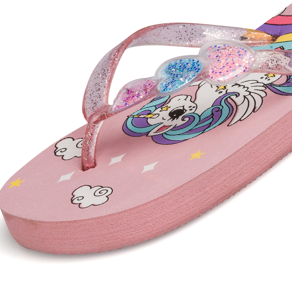 Ciabatte infradito rosa da bambina con stampa Unicorno