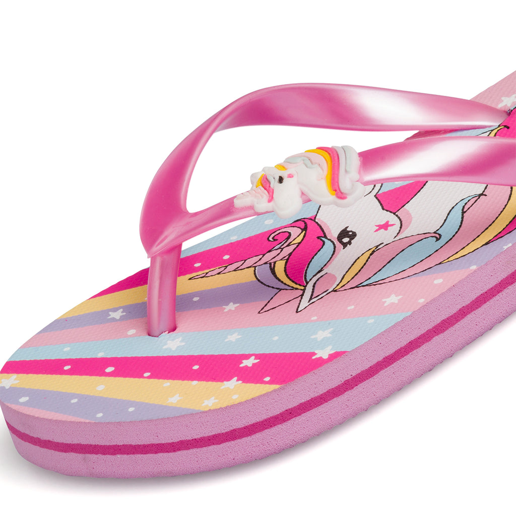 Ciabatte infradito fucsia da bambina con stampa Unicorno
