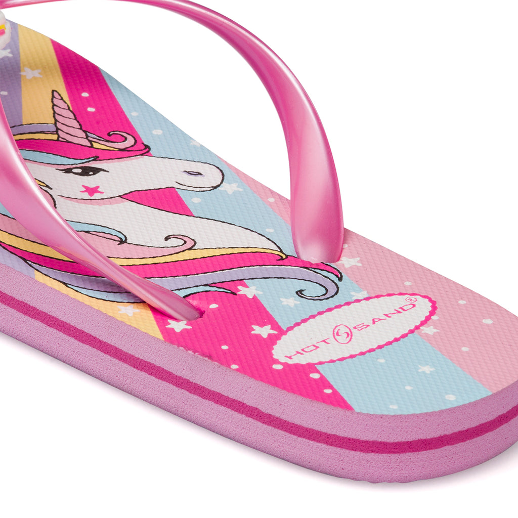 Ciabatte infradito fucsia da bambina con stampa Unicorno