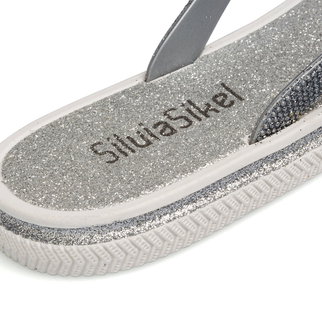 Ciabatte infradito argento con strass da donna Silvia Sikel