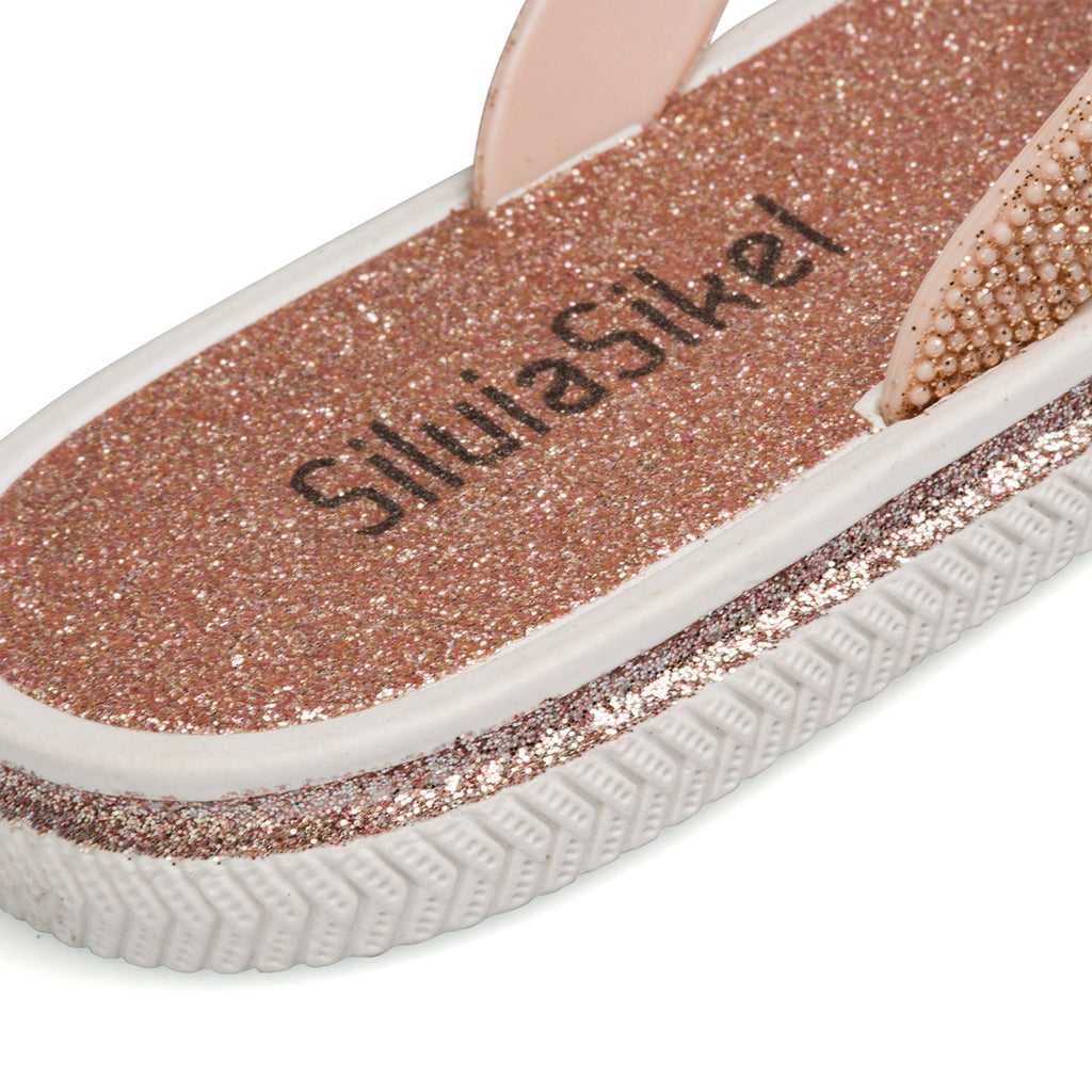 Ciabatte infradito champagne con strass da donna Silvia Sikel