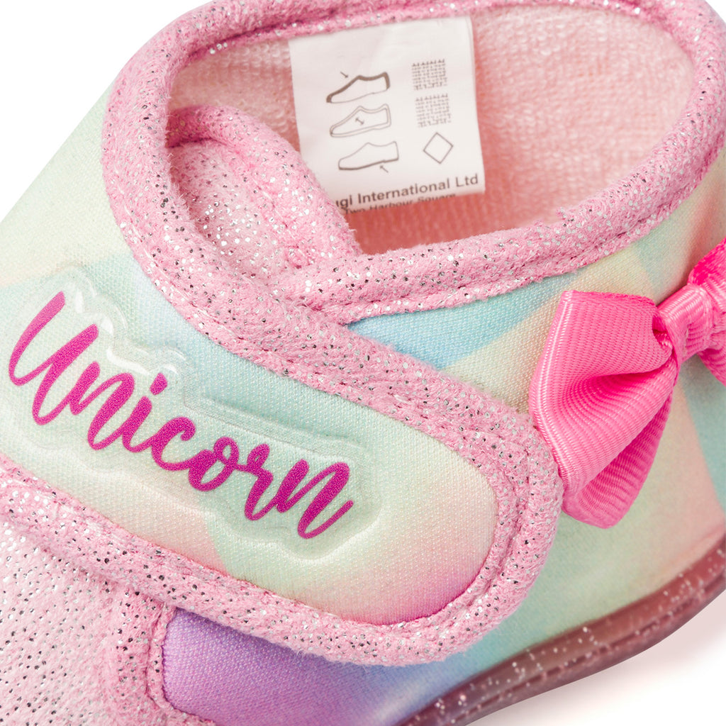 Pantofole rosa glitterate da bambina con stampa Unicorno