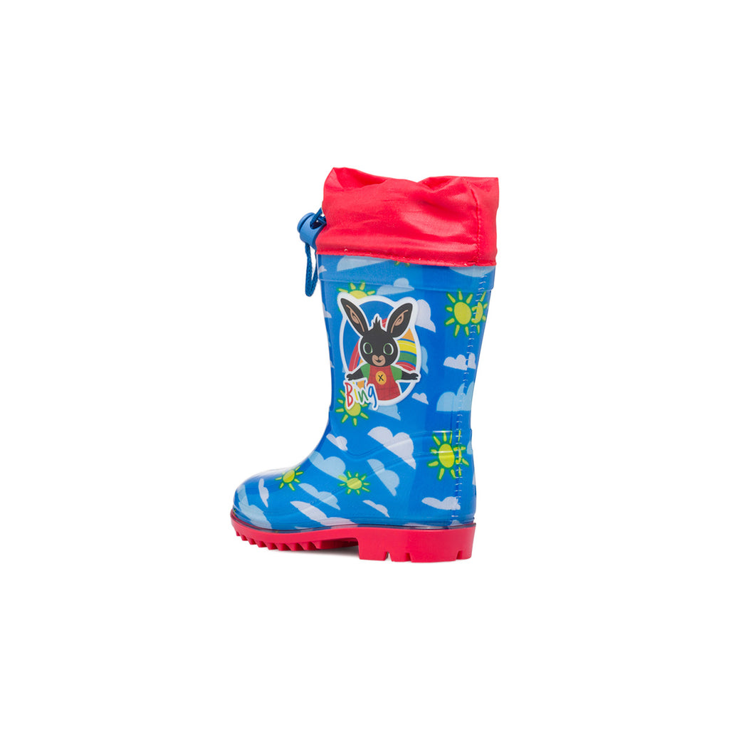 Stivali di gomma azzurri e rossi da bambino con logo Bing