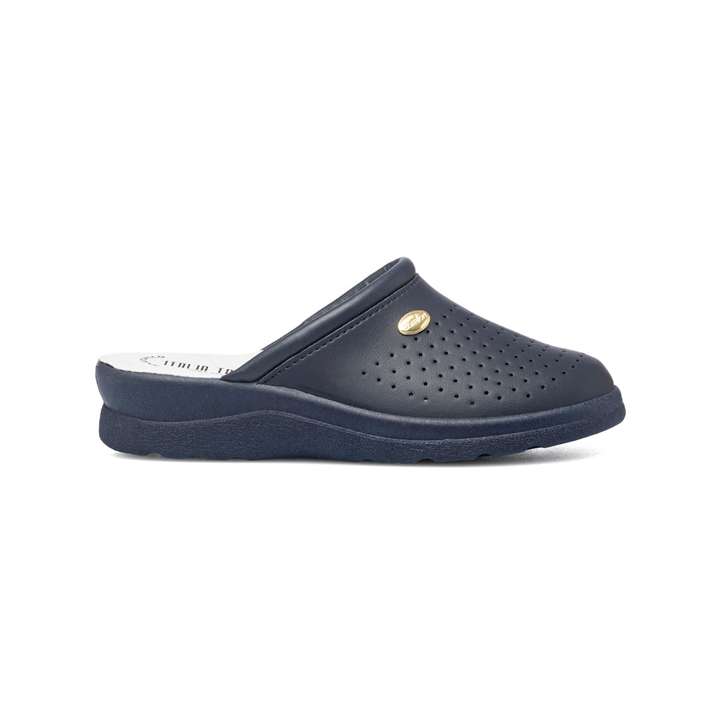 Ciabatte sanitarie da donna blu in pelle con sottopiede anatomico Italia Trend