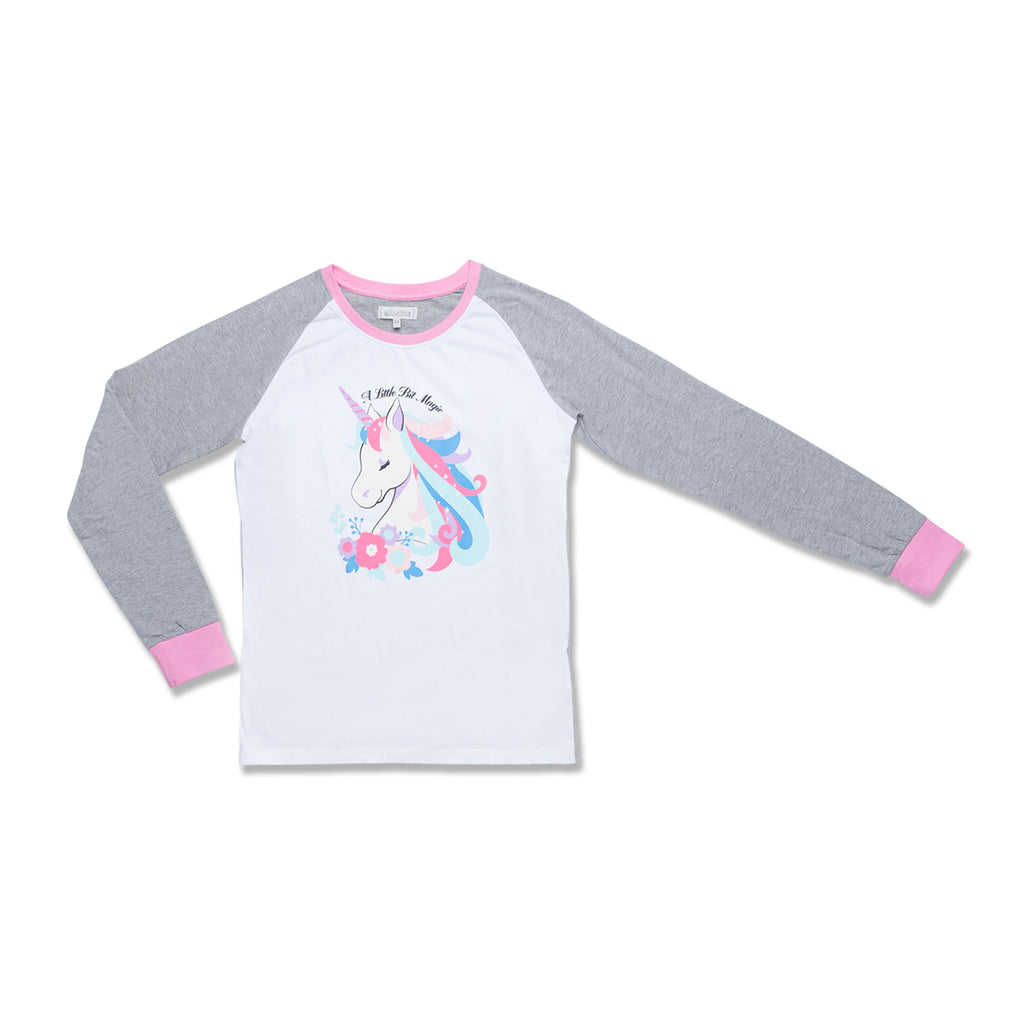 Pigiama natalizio da donna bianco e rosa con stampa unicorno