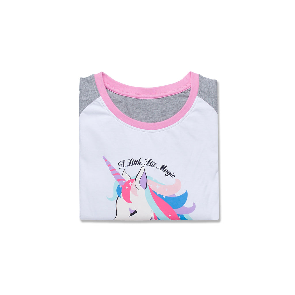 Pigiama natalizio da donna bianco e rosa con stampa unicorno
