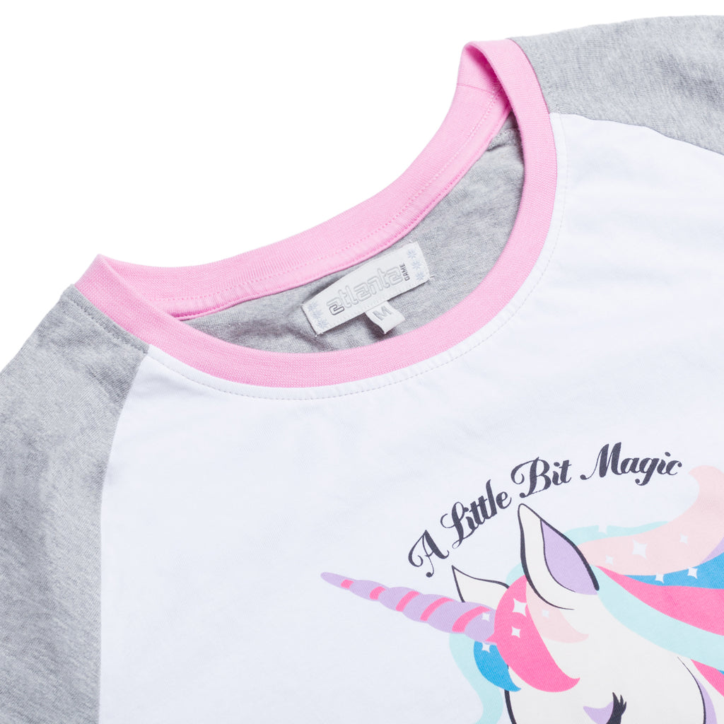 Pigiama natalizio da donna bianco e rosa con stampa unicorno