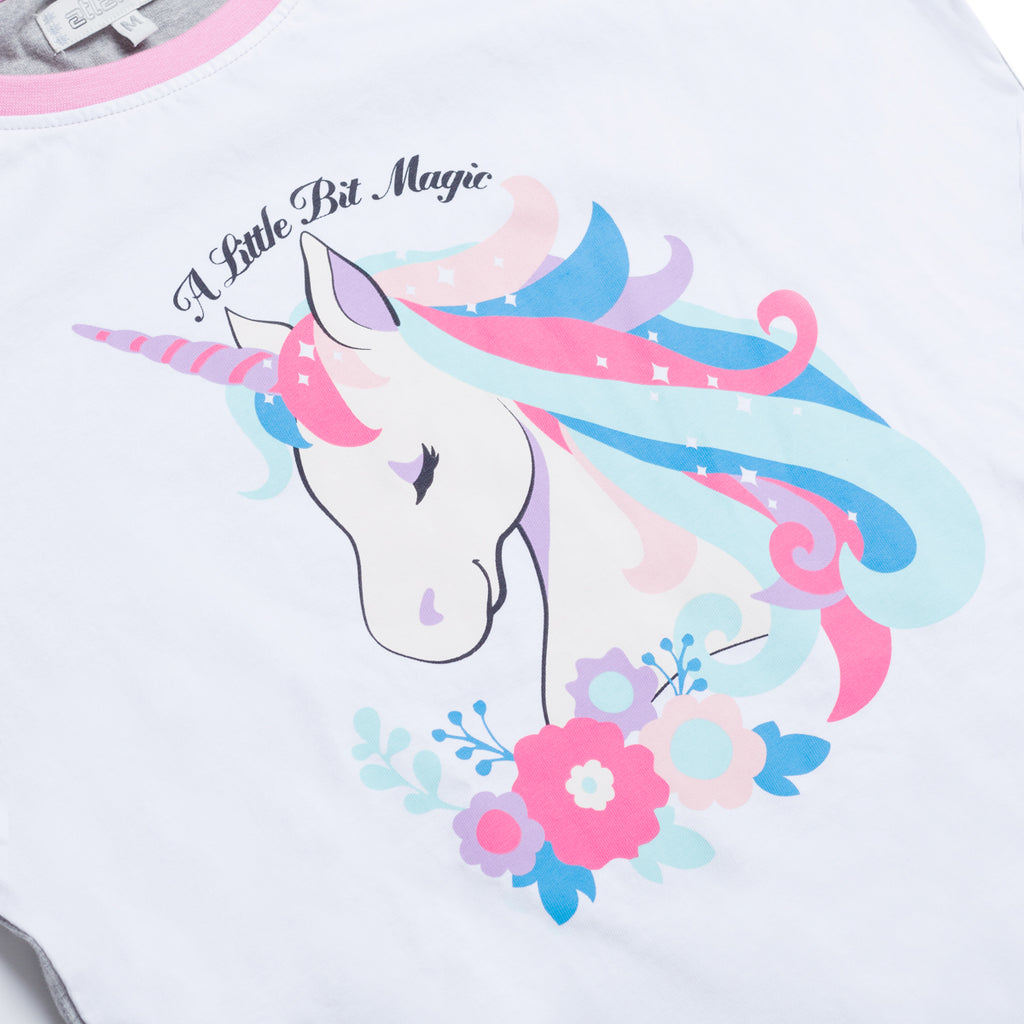 Pigiama natalizio da donna bianco e rosa con stampa unicorno