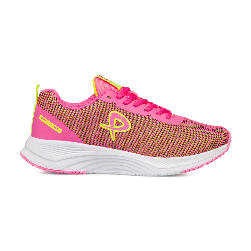 Sneakers in tessuto mesh rosa da donna con dettagli in giallo P Go
