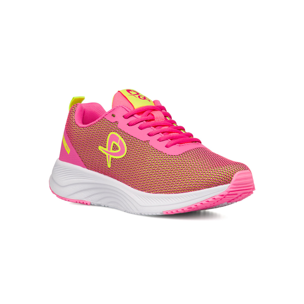 Sneakers in tessuto mesh rosa da donna con dettagli in giallo P Go