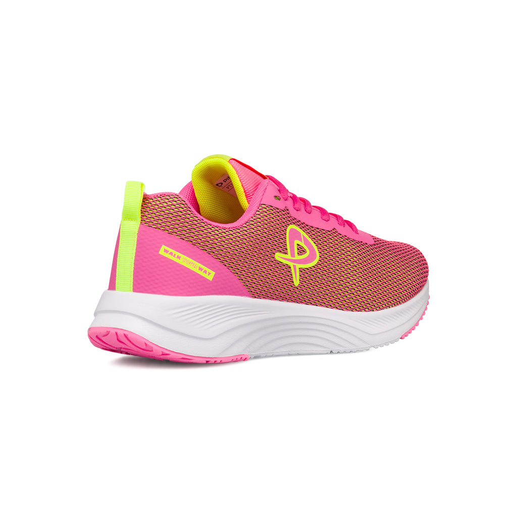 Sneakers in tessuto mesh rosa da donna con dettagli in giallo P Go
