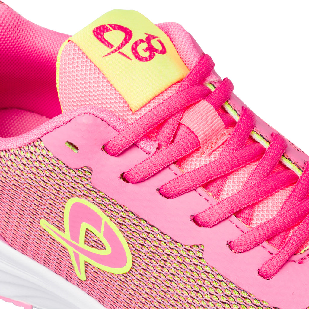 Sneakers in tessuto mesh rosa da donna con dettagli in giallo P Go