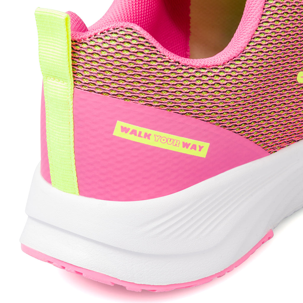 Sneakers in tessuto mesh rosa da donna con dettagli in giallo P Go