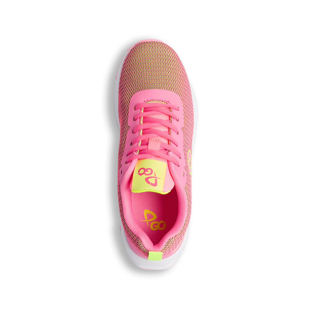 Sneakers in tessuto mesh rosa da donna con dettagli in giallo P Go