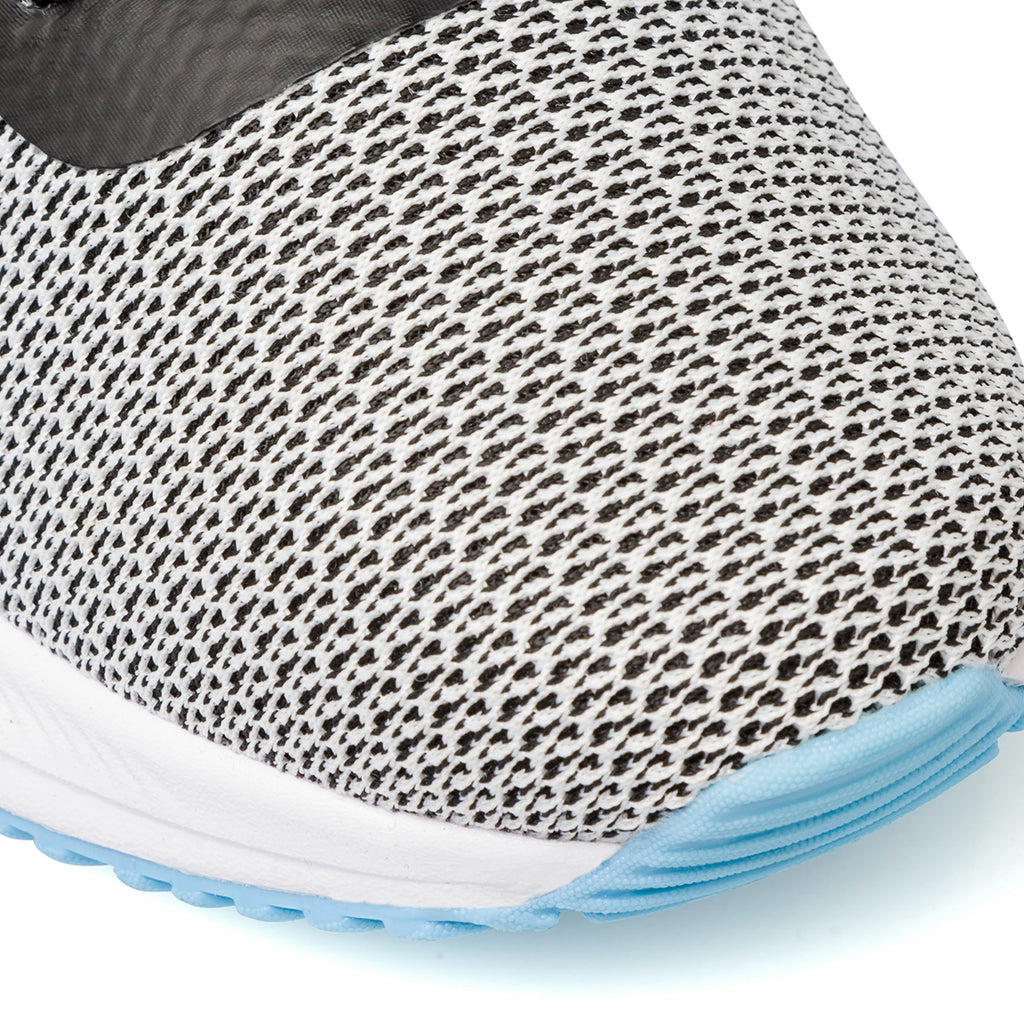 Sneakers in tessuto mesh bianche e nere da donna con dettagli azzurri e rosa P Go