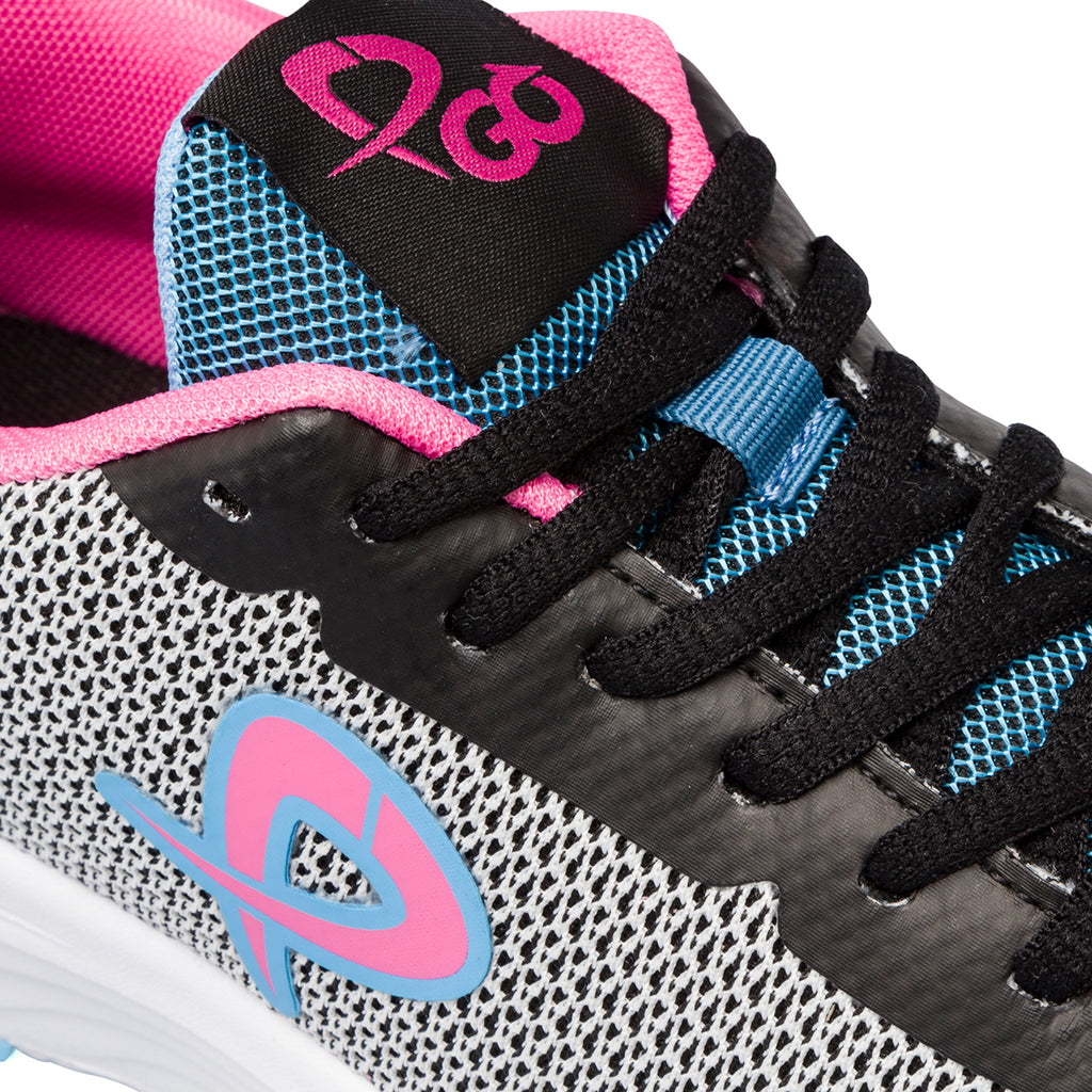 Sneakers in tessuto mesh bianche e nere da donna con dettagli azzurri e rosa P Go