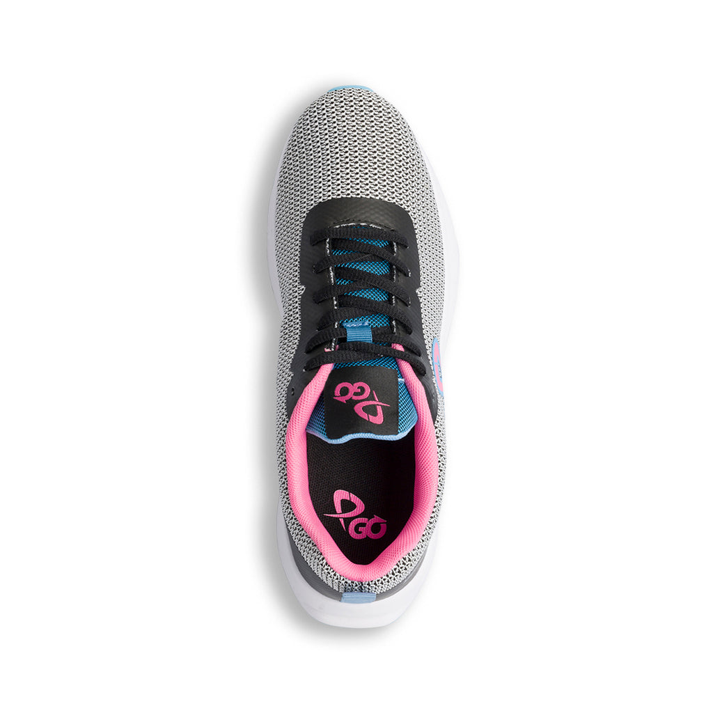 Sneakers in tessuto mesh bianche e nere da donna con dettagli azzurri e rosa P Go