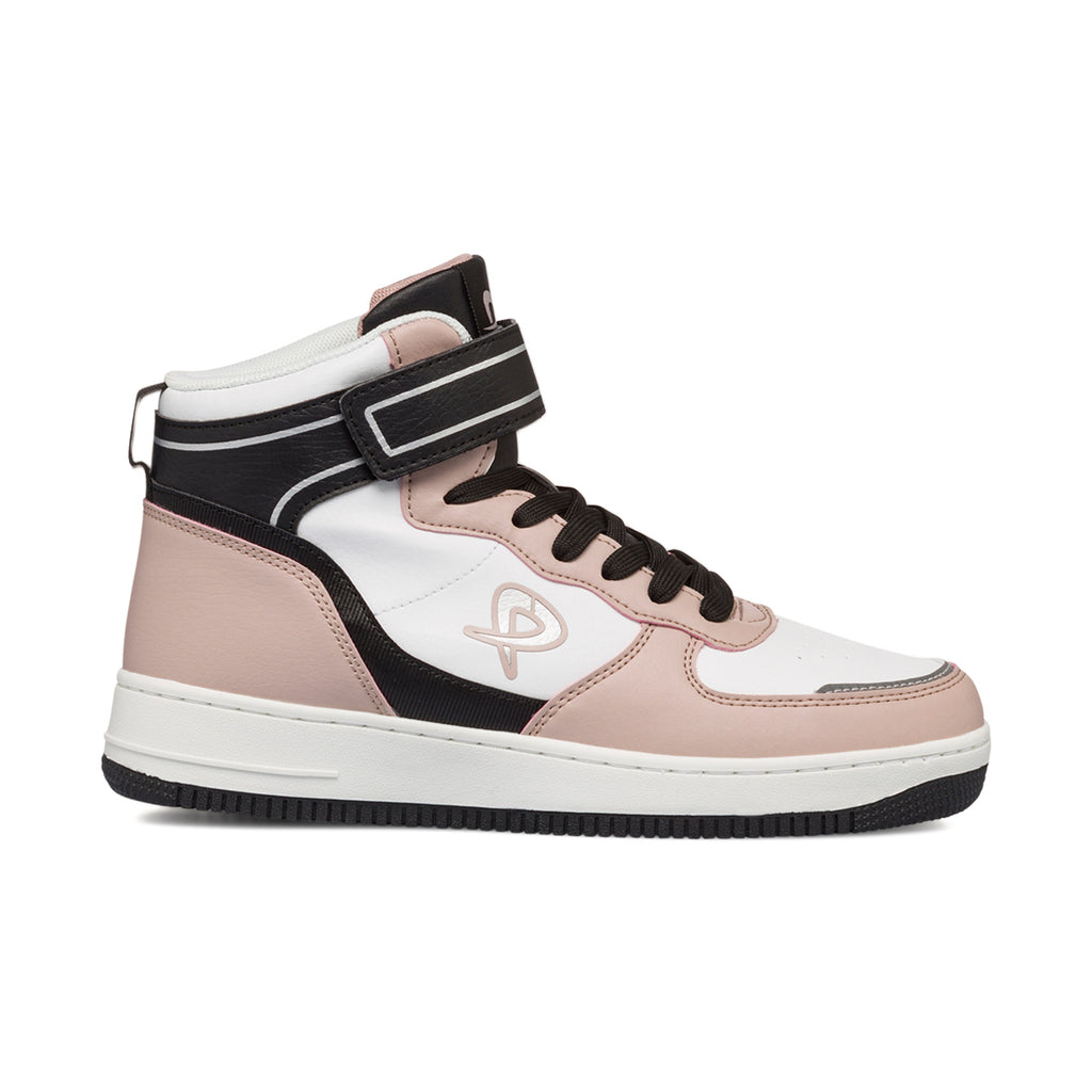 Sneakers alte bianche e rosa da donna con lacci e velcro P Go