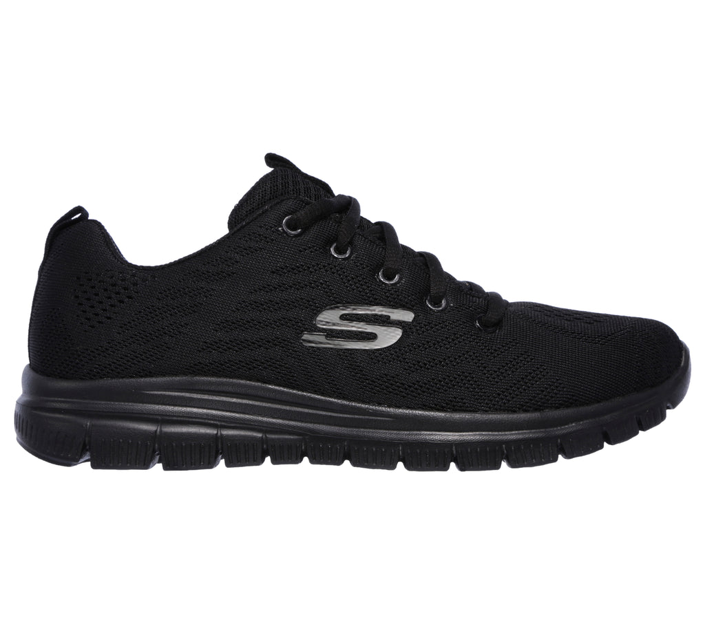 Scarpe da ginnastica nere da donna in tessuto mesh con Pianta Larga Skechers Graceful