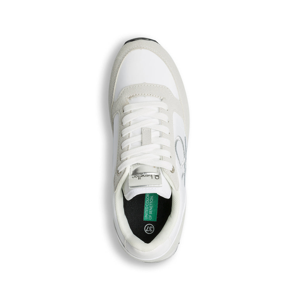 Sneakers bianche e grigie da donna con logo ricamato Benetton Bull