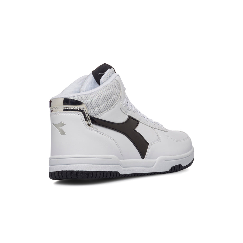 Sneakers alte bianche da donna con logo in vernice Diadora Raptor Mid Metallic