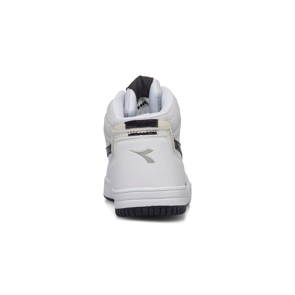 Sneakers alte bianche da donna con logo in vernice Diadora Raptor Mid Metallic