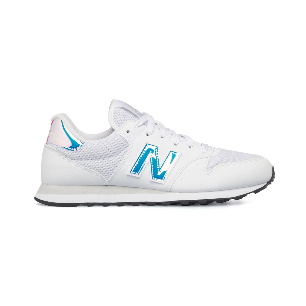 Sneakers bianche in similpelle e tessuto con logo laminato New Balance 500