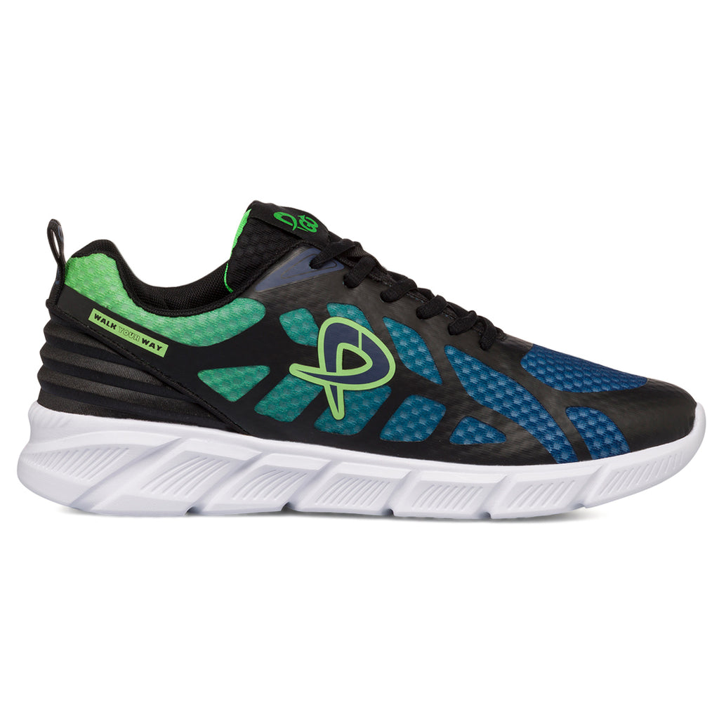 Sneakers in tessuto mesh blu e gialle da uomo con dettagli neri P Go
