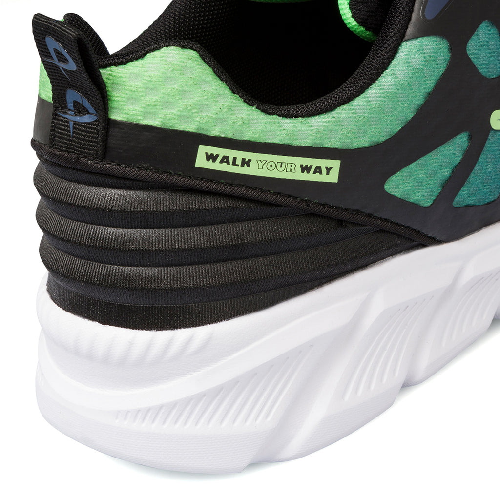 Sneakers in tessuto mesh blu e gialle da uomo con dettagli neri P Go