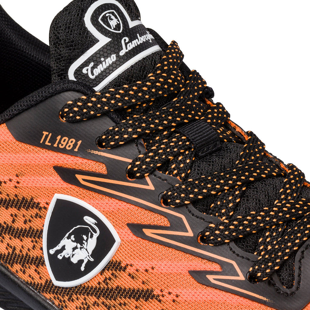 Sneakers arancioni e nere da uomo con logo laterale Tonino Lamborghini Raptorkick Signature