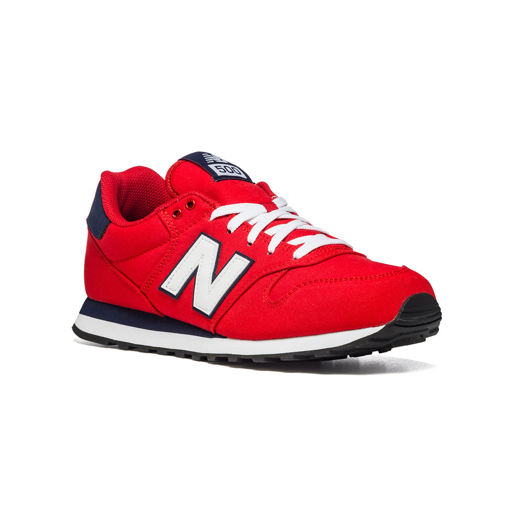 Sneakers rosse in tessuto mesh con logo a contrasto New Balance 500