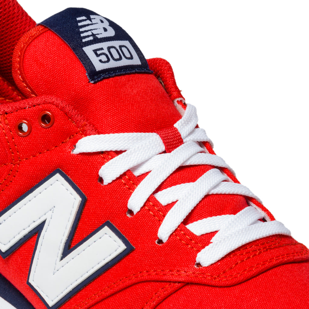 Sneakers rosse in tessuto mesh con logo a contrasto New Balance 500