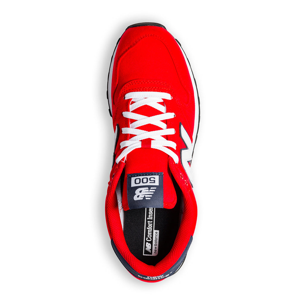 Sneakers rosse in tessuto mesh con logo a contrasto New Balance 500