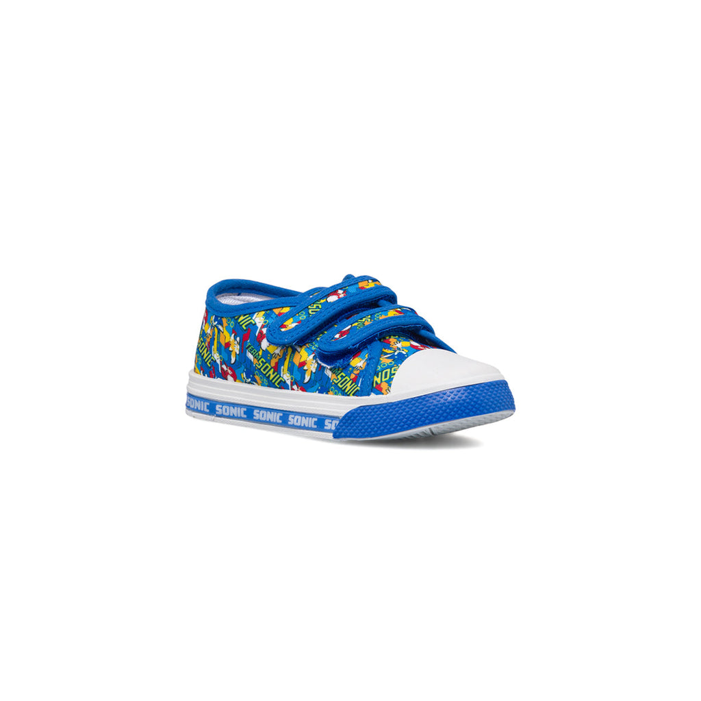 Sneakers primi passi blu da bambino con luci nella suola e stampa Sonic