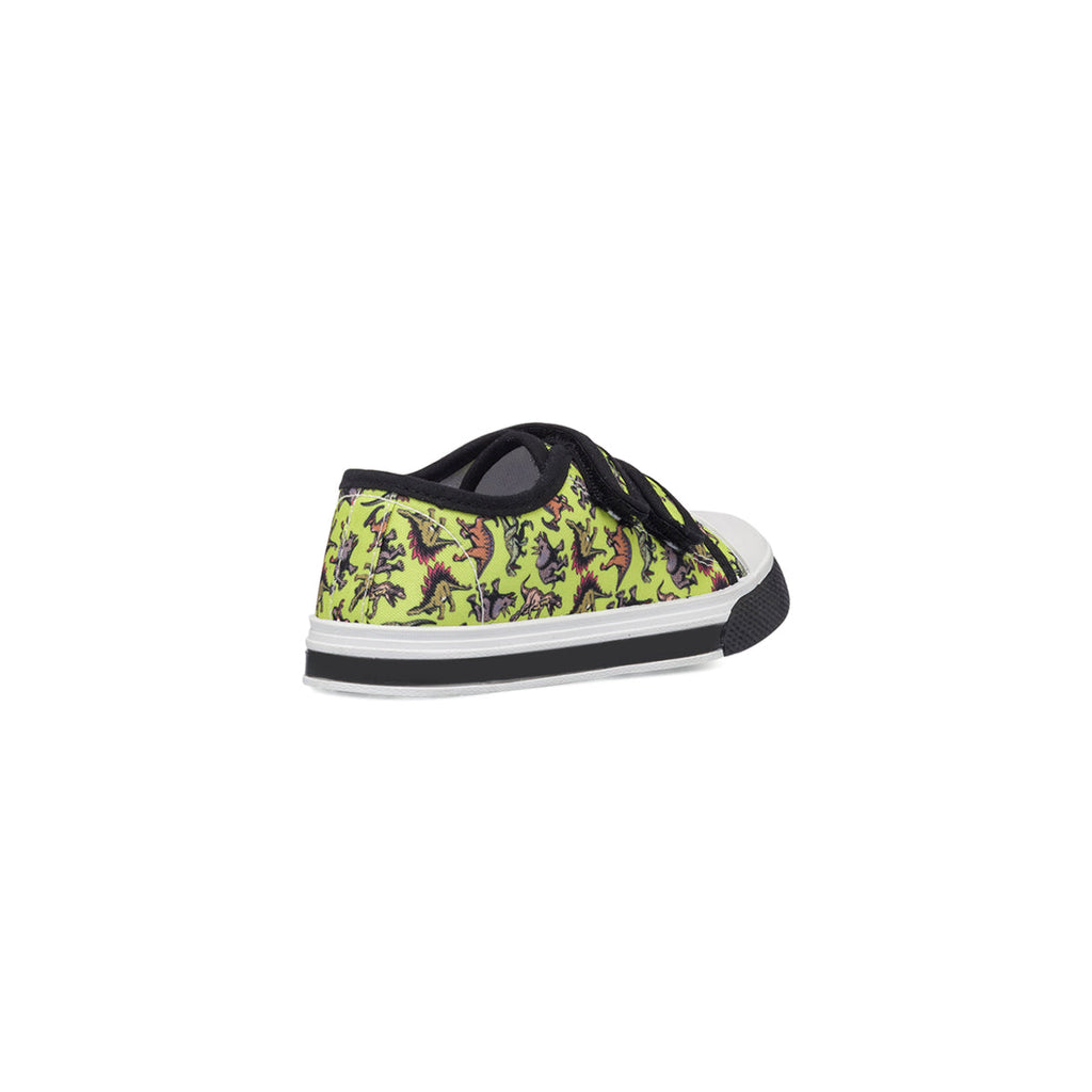 Sneakers primi passi gialle da bambino con luci nella suola e stampa Dinosauri