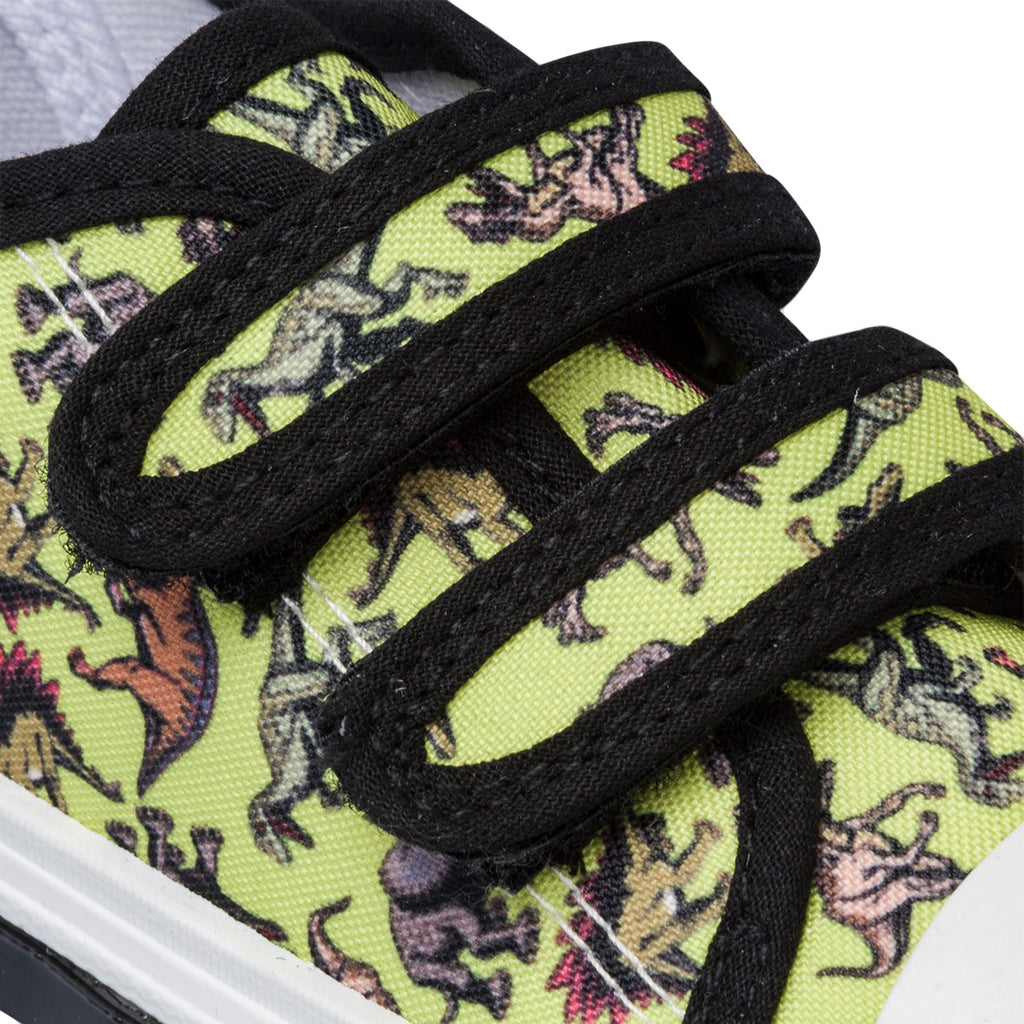 Sneakers primi passi gialle da bambino con luci nella suola e stampa Dinosauri