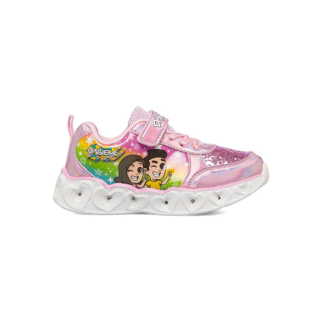 Sneakers primi passi rosa da bambina con luci nella suola Dinsieme