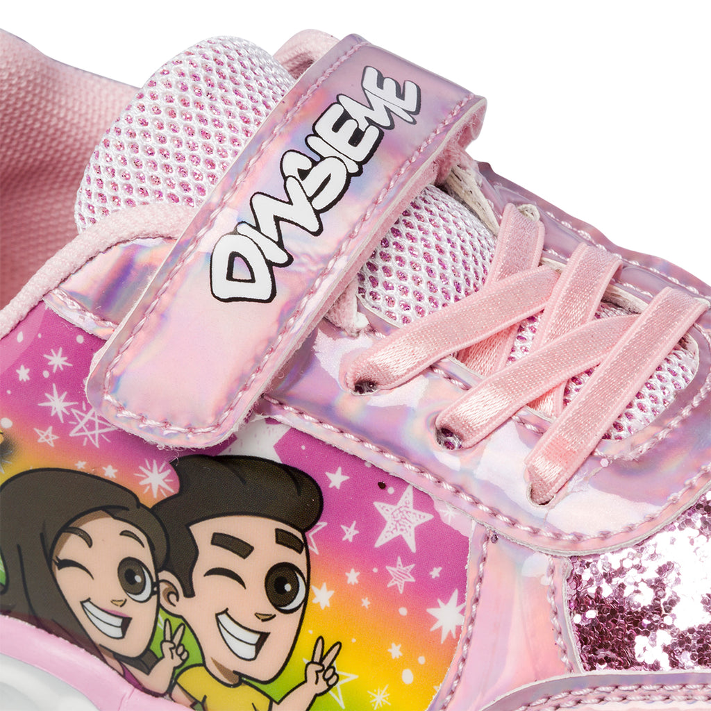 Sneakers primi passi rosa da bambina con luci nella suola Dinsieme