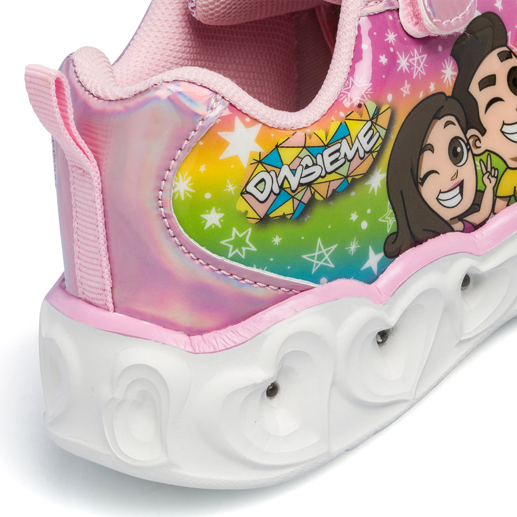 Sneakers primi passi rosa da bambina con luci nella suola Dinsieme