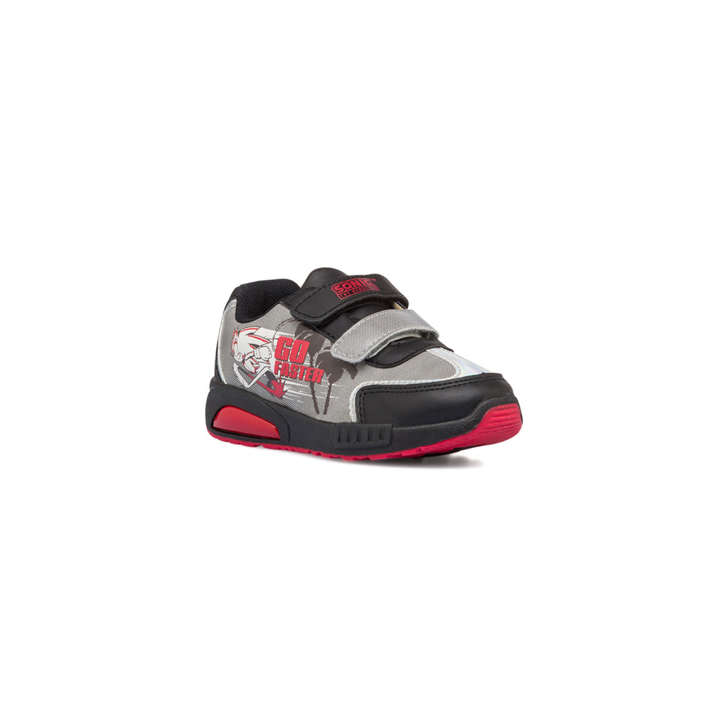Sneakers primi passi grigie da bambino con luci nella suola e stampa Sonic